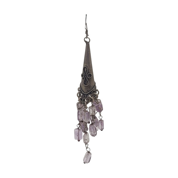 Vintage Silver Amethyst Earrings Chandelier Long Dangle Ethnic Tribal Movement - Picture 7 of 10